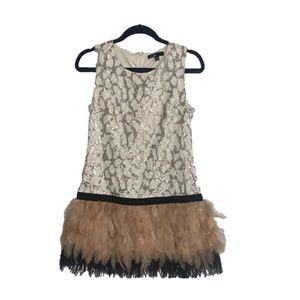 C. Luce Feather and Sequin Lace Dress